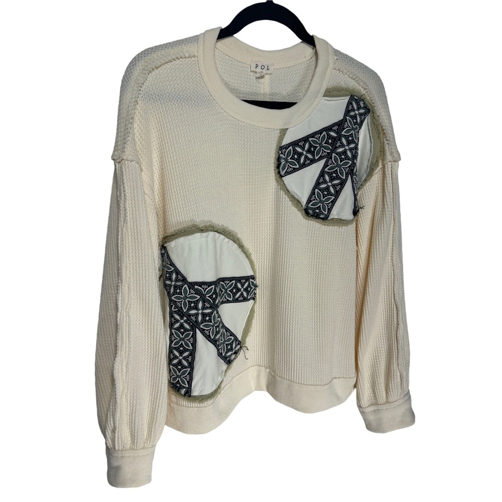 POL Oversized Waffle Knit Free Spirit Peace Patch Thermal Top Size S Retail: $70